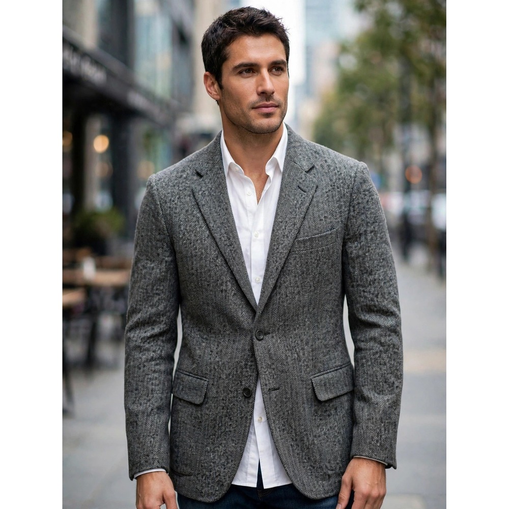 Hickey Freeman Loro Piana 100% Cashmere Blazer Grey Herringbone 40R Sport Coat